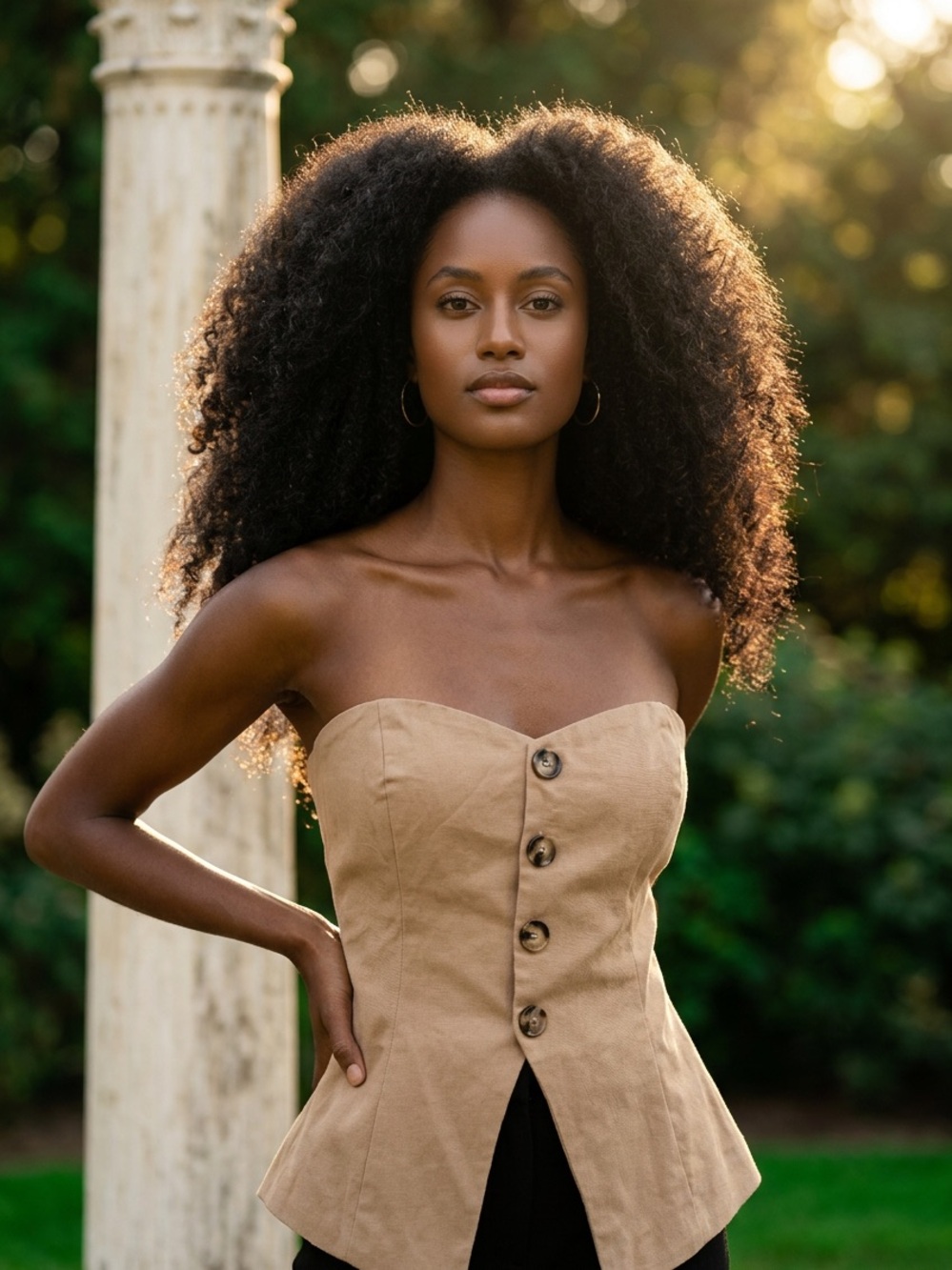 Blue Blush Strapless Tan Button-Front Corset Top